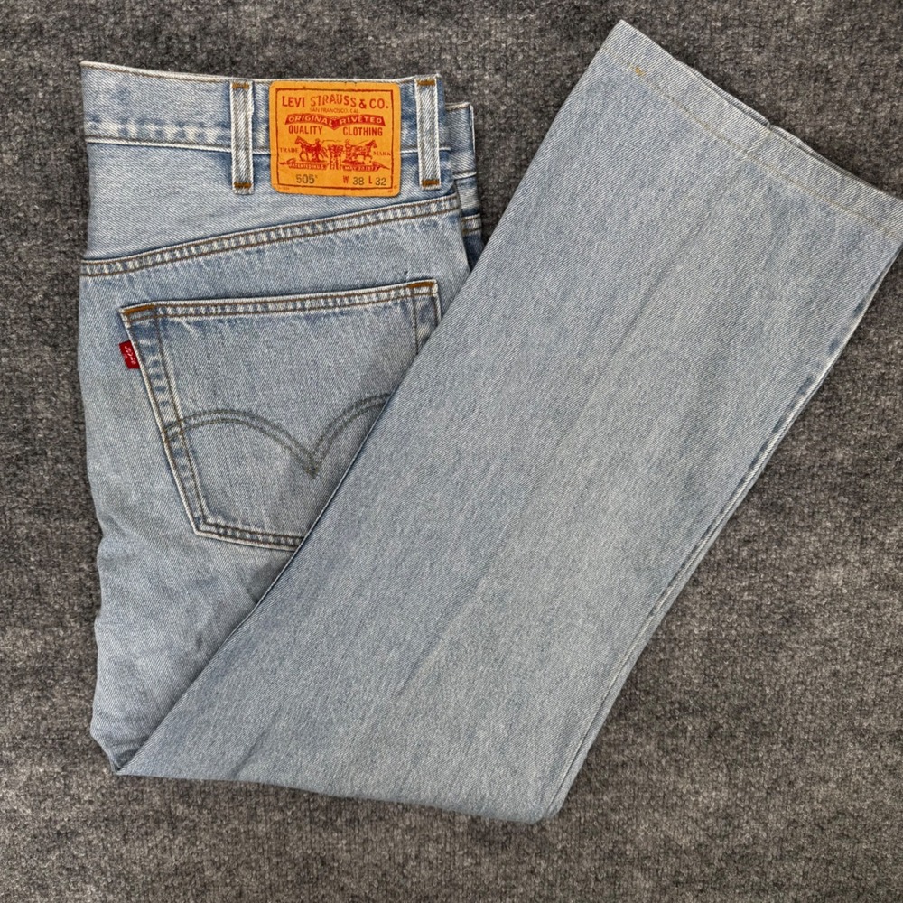 Levi's 505 Jeans Mens 38x32 Vintage Wash Regular Fit Denim Blue Straight